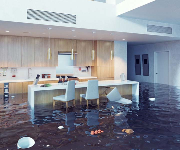 kitchen flooded with water