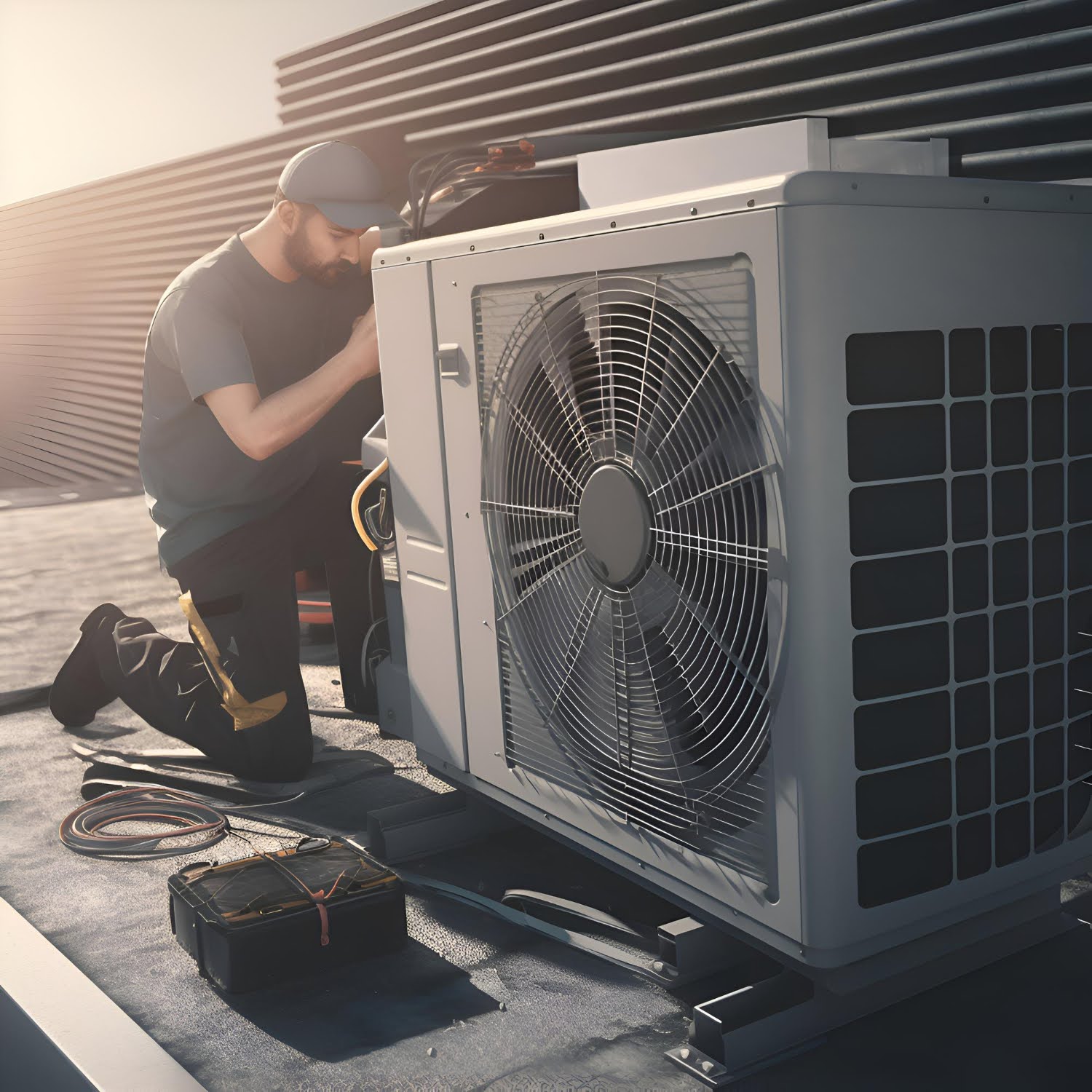 Guy working on commercial AC system
